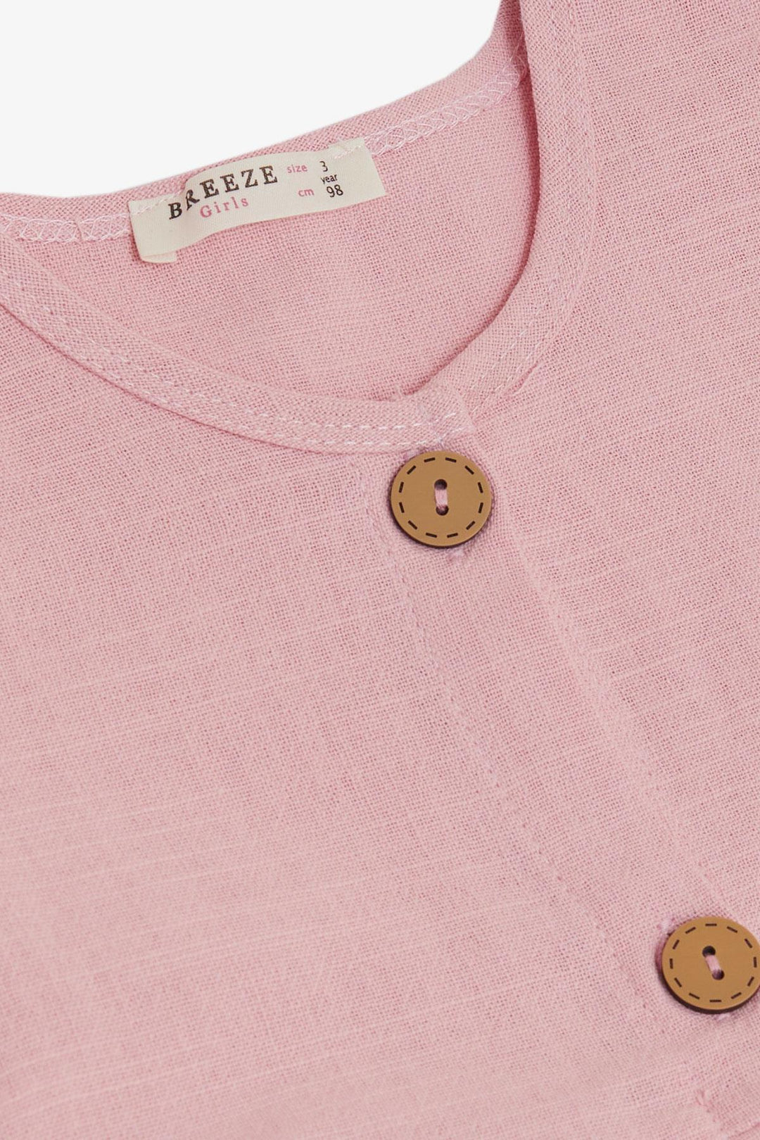 BRE Breeze Girl Child Linen Dress Buttoned Sides with Pockets 1.5-5 Years, Pink - Villafranca del Panadés