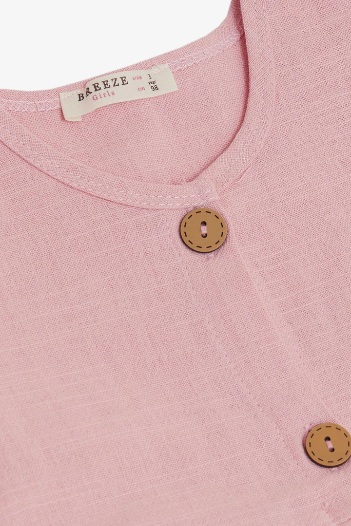 BRE Breeze Girl Child Linen Dress Buttoned Sides with Pockets 1.5-5 Years, Pink - Villafranca del Panadés