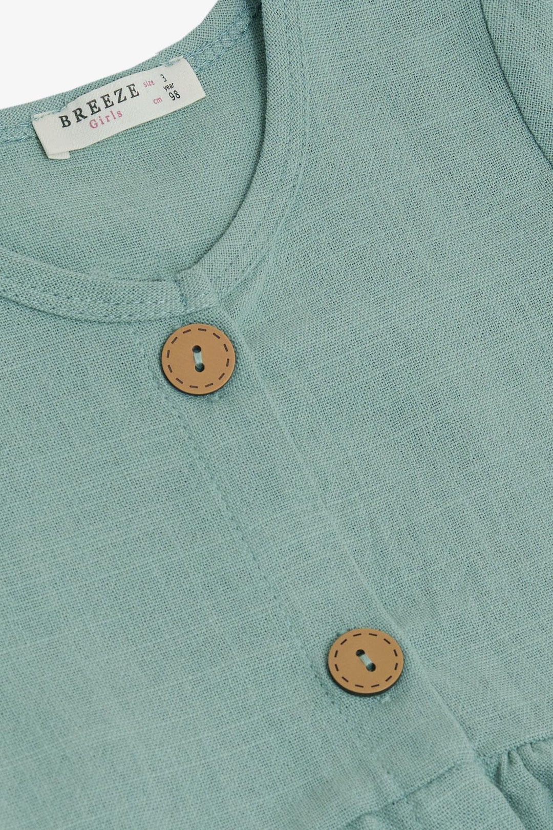 BRE Breeze Girl's Linen Dress with Buttons on the Sides Pockets 1.5-5 Years, Mint Green - Toretsk
