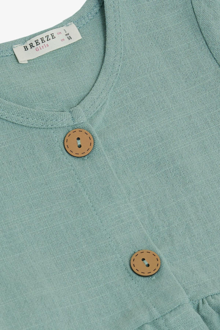 BRE Breeze Girl's Linen Dress with Buttons on the Sides Pockets 1.5-5 Years, Mint Green - Toretsk