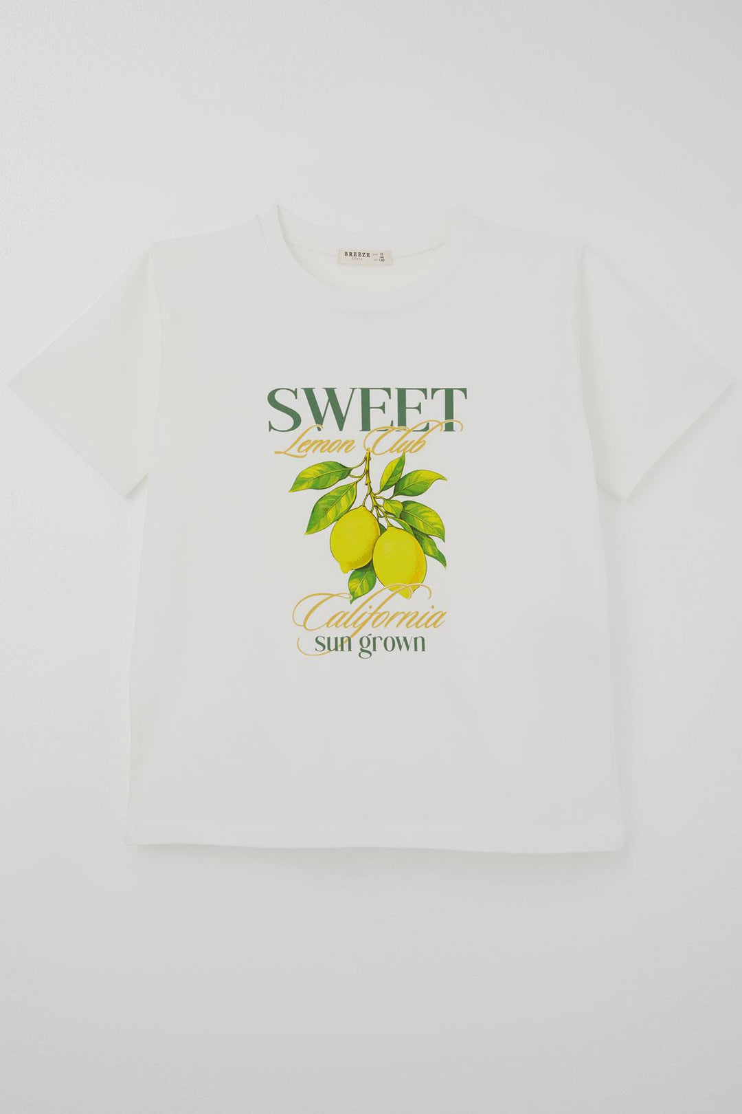 BRE Breeze Kız Çocuk Kısa Kollu Tişört Limon Baskılı 94 Yaş , Ekru - Graham