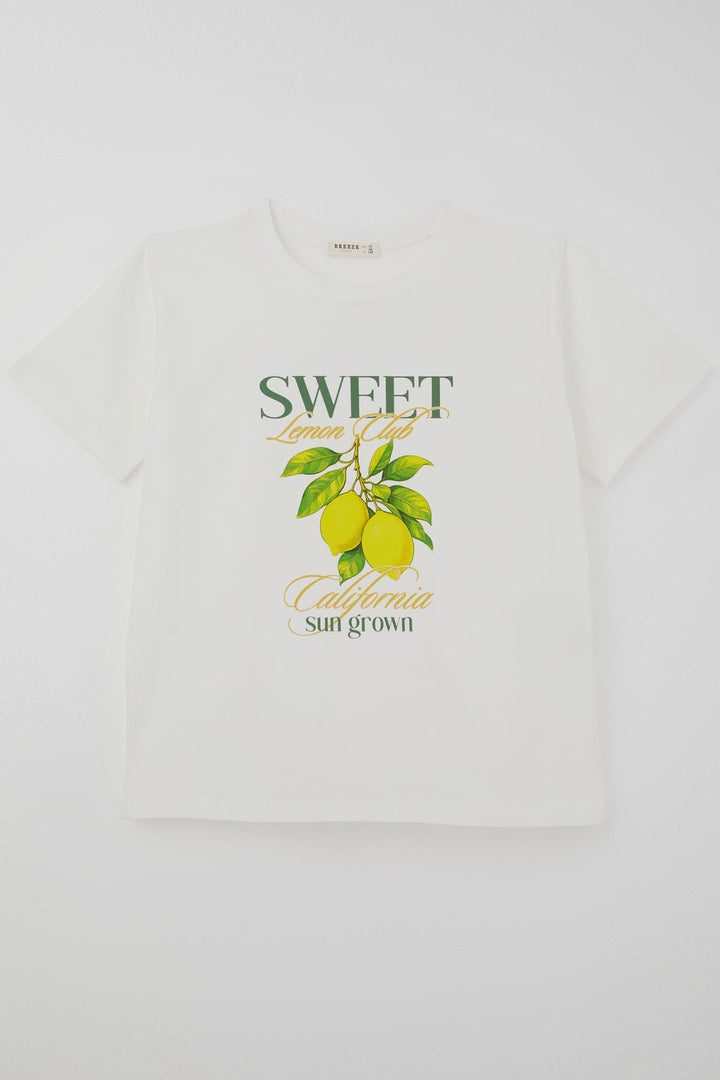 BRE Breeze Kız Çocuk Kısa Kollu Tişört Limon Baskılı 94 Yaş , Ekru - Graham