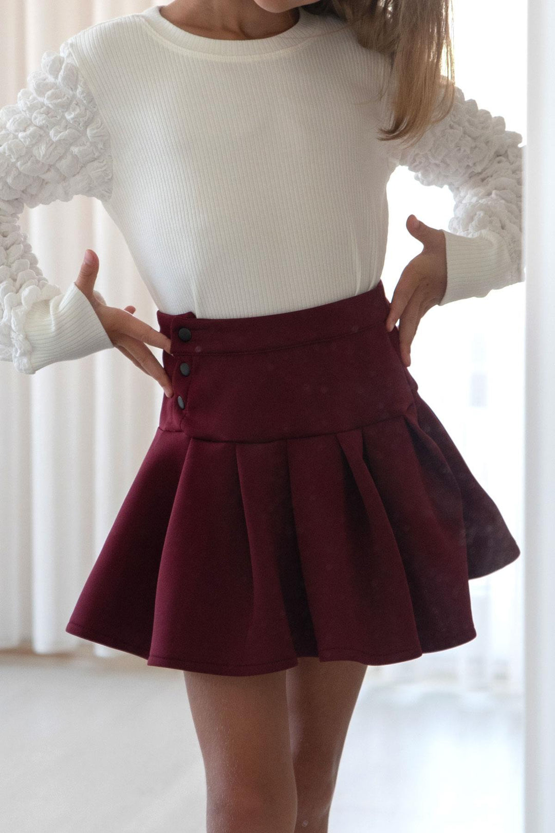 BRE Breeze Girl Child Mini Skirt with Pleated Snap Detail, 72 Years, Burgundy - El Plan
