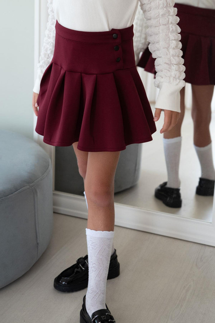 BRE Breeze Girl Child Mini Skirt with Pleated Snap Detail, 72 Years, Burgundy - El Plan