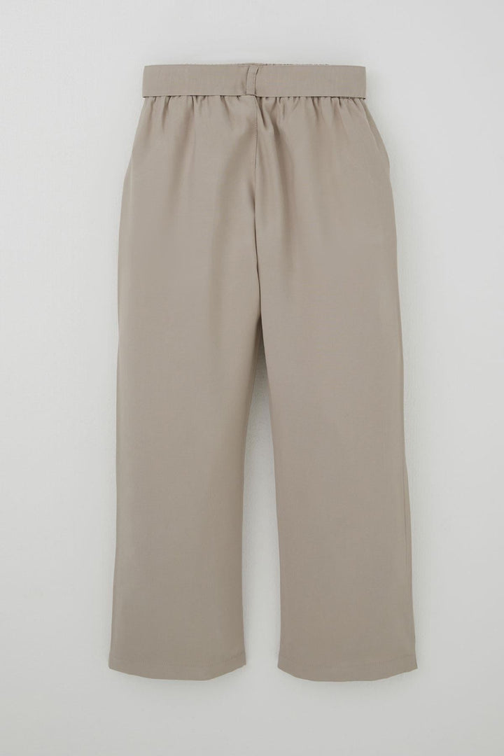 BRE Breeze Kız Çocuk Pantolon Bağlama Detaylı Rahat Kesim Cepli 4-8 Yaş, Taş - Lawton