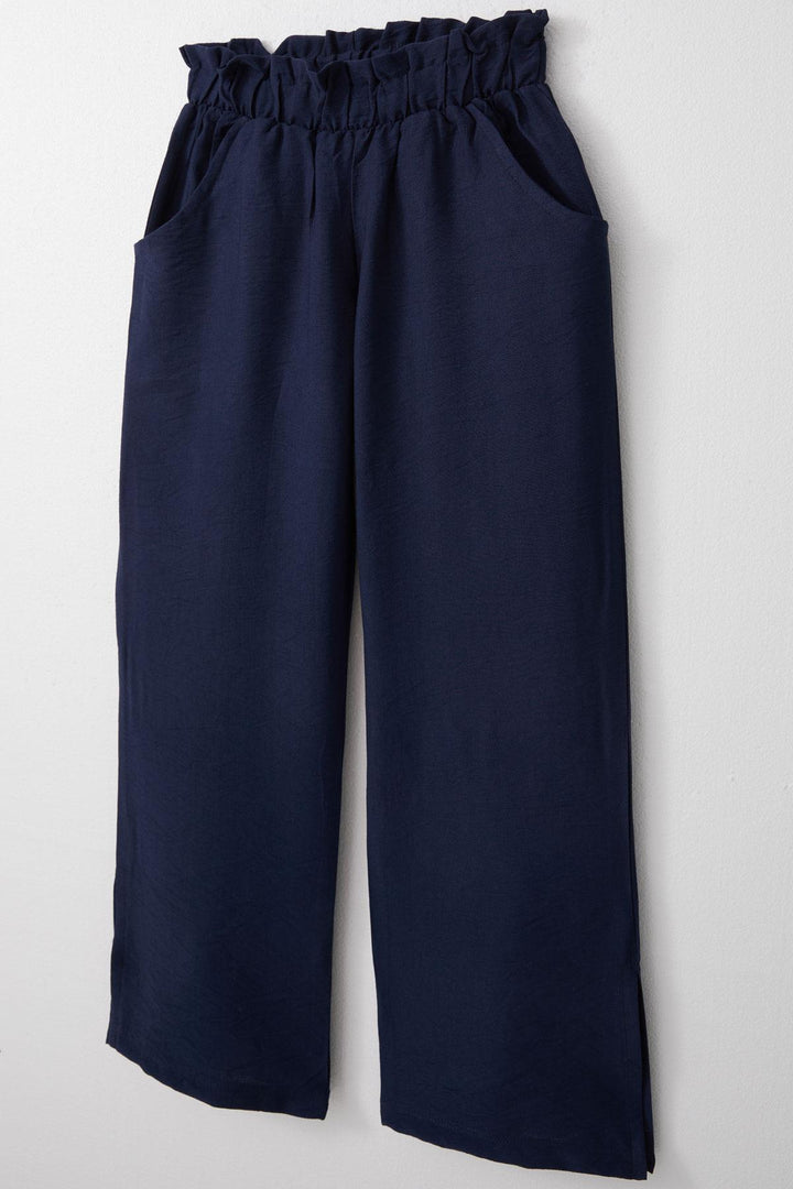 BRE Breeze Girl's Pants with Elastic Waist and Side Slits, 84 Years, Navy Blue - Moline