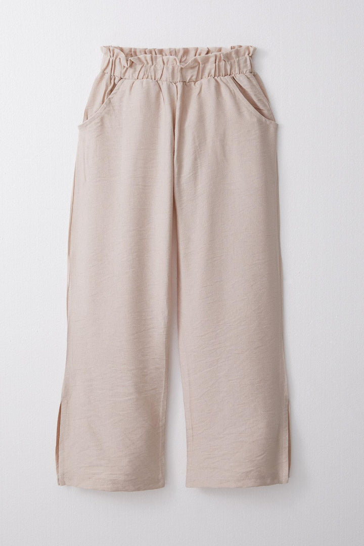 BRE Breeze Girl's Pants with Elastic Waist and Side Slits, 84 Years, Beige - Amadora