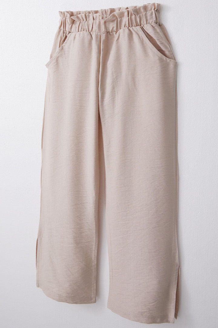 BRE Breeze Girl's Pants with Elastic Waist and Side Slits, 84 Years, Beige - Amadora