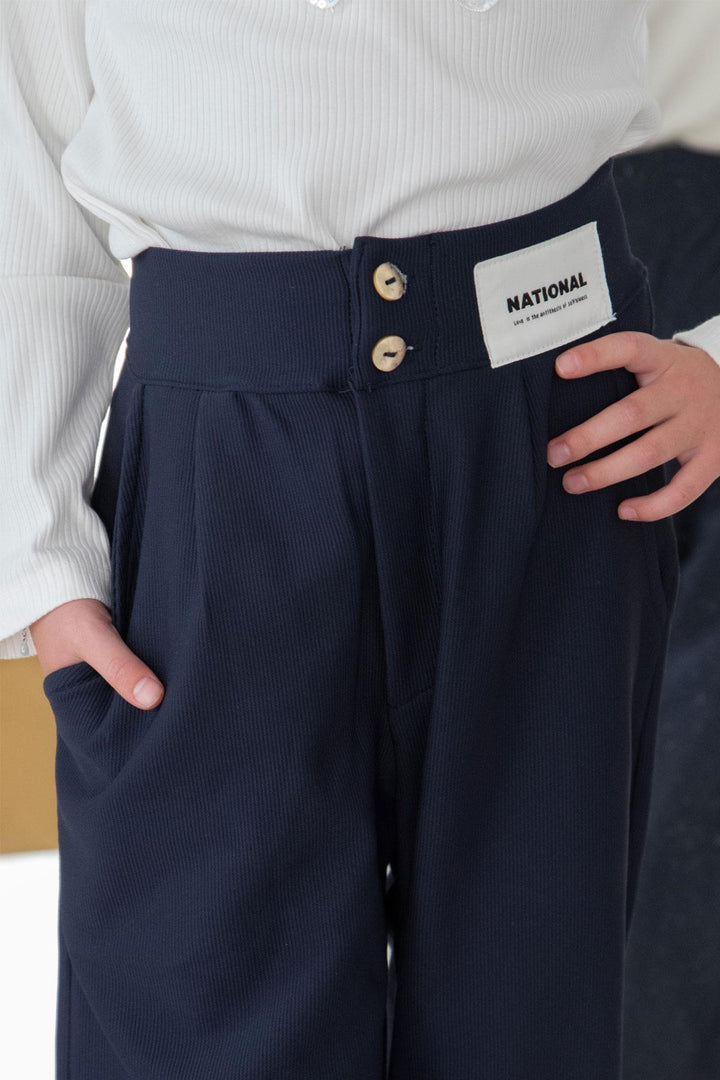BRE Breeze Girl's Pants with Button and Zipper, 64 Years, Navy Blue - Salt Lake City