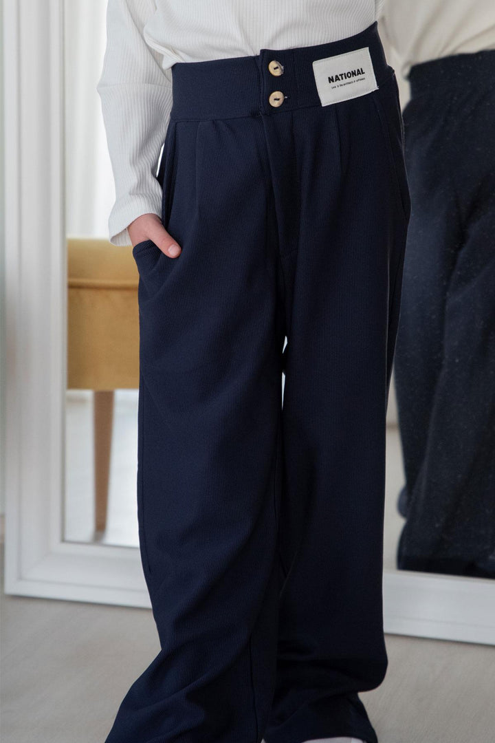 BRE Breeze Girl's Pants with Button and Zipper, 64 Years, Navy Blue - Salt Lake City