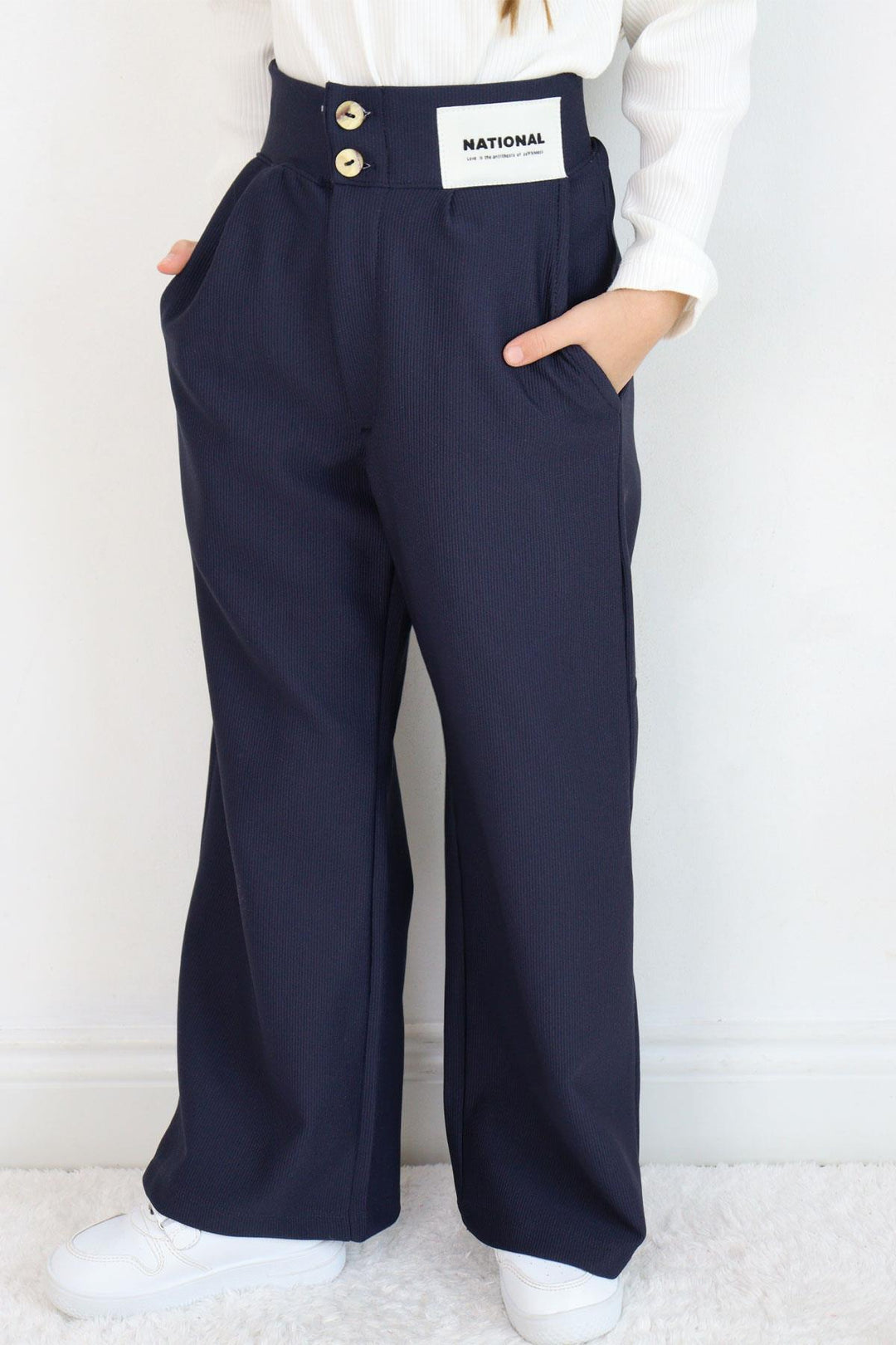 BRE Breeze Girl's Pants with Button and Zipper, 64 Years, Navy Blue - Salt Lake City