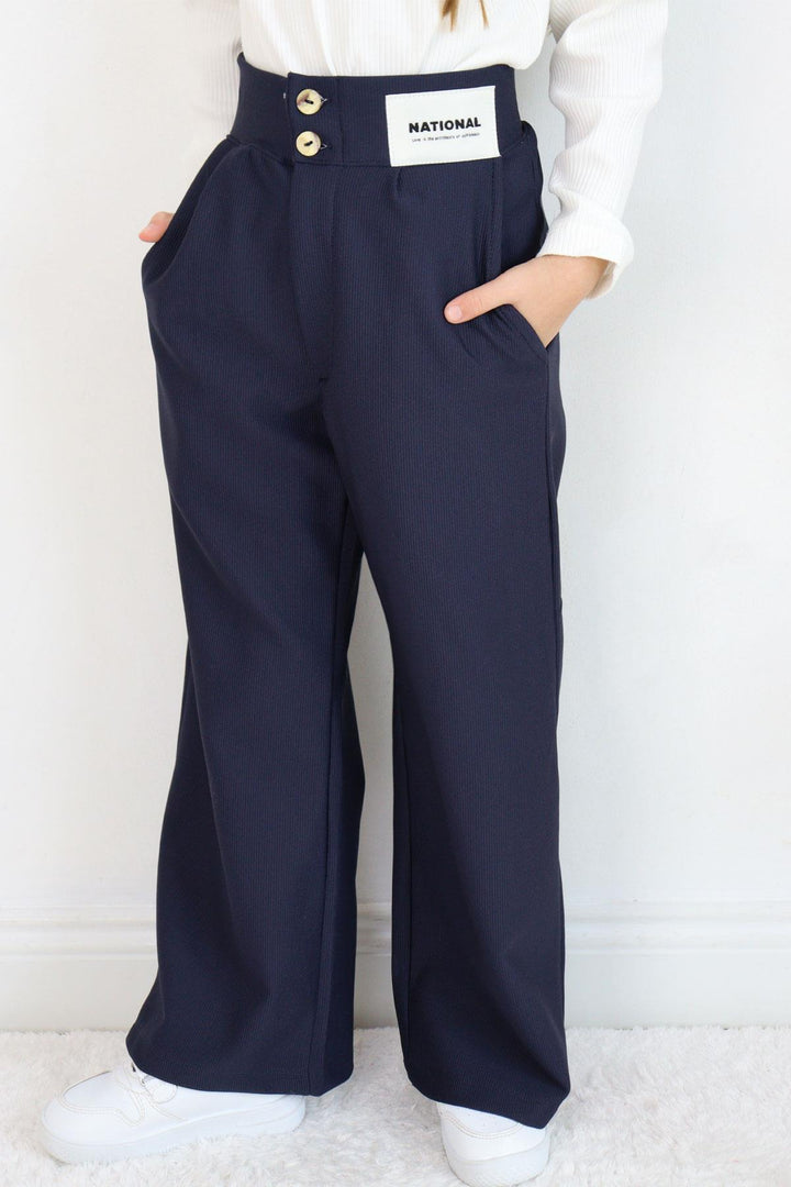 BRE Breeze Girl's Pants with Button and Zipper, 64 Years, Navy Blue - Salt Lake City