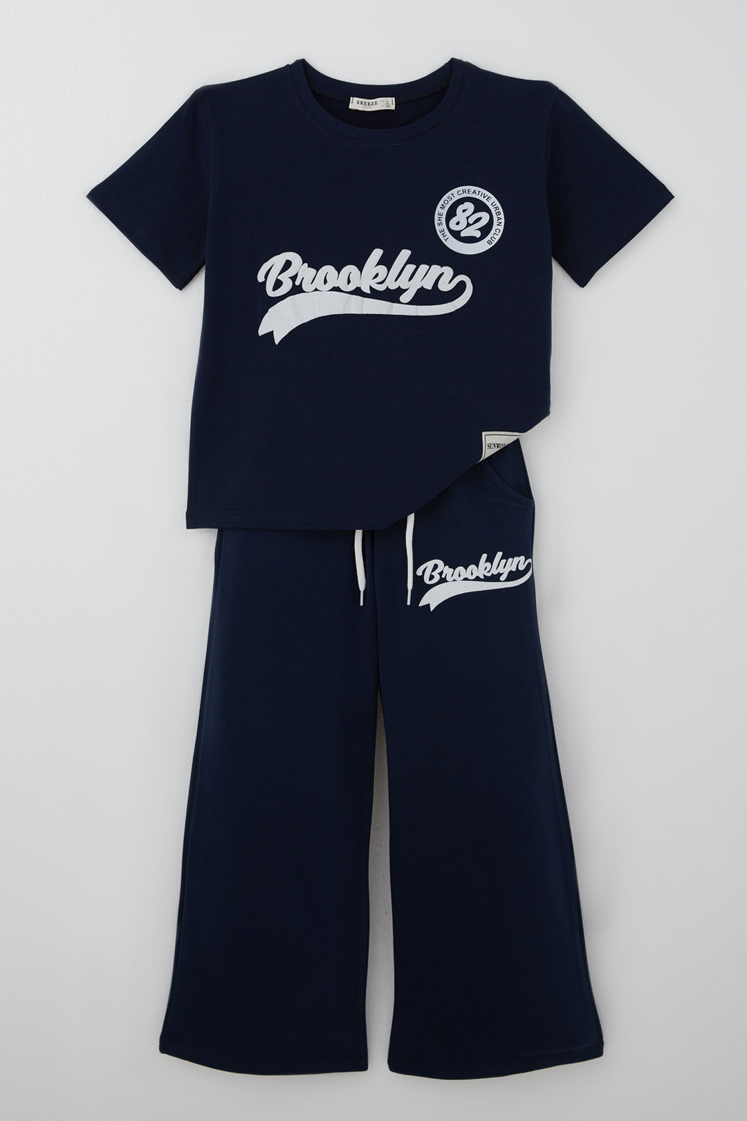 BRE Breeze Kız Çocuk Pantolonlu Takım Brooklyn Yazı Baskılı Bağcıklı 84 Yaş, Lacivert - Stolberg