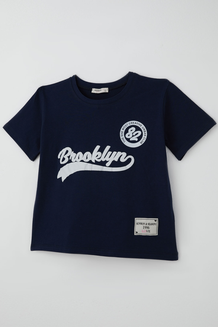 BRE Breeze Kız Çocuk Pantolonlu Takım Brooklyn Yazı Baskılı Bağcıklı 84 Yaş, Lacivert - Stolberg