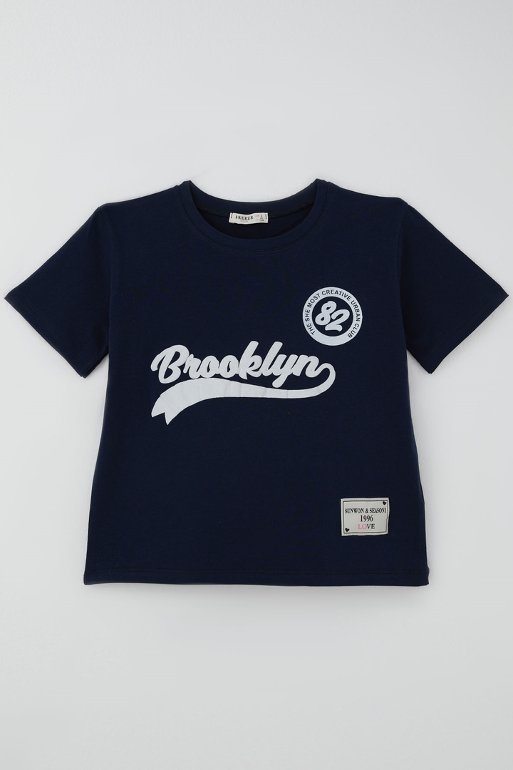 BRE Breeze Kız Çocuk Pantolonlu Takım Brooklyn Yazı Baskılı Bağcıklı 84 Yaş, Lacivert - Stolberg