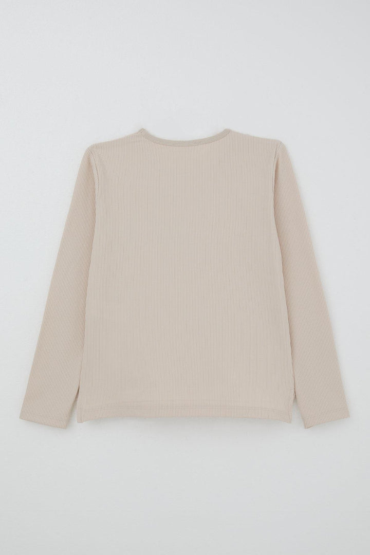 BRE Breeze Girl's Pant Set with Embroidered Summer Writing, 5-9 Years, Beige - Myrtle Beach