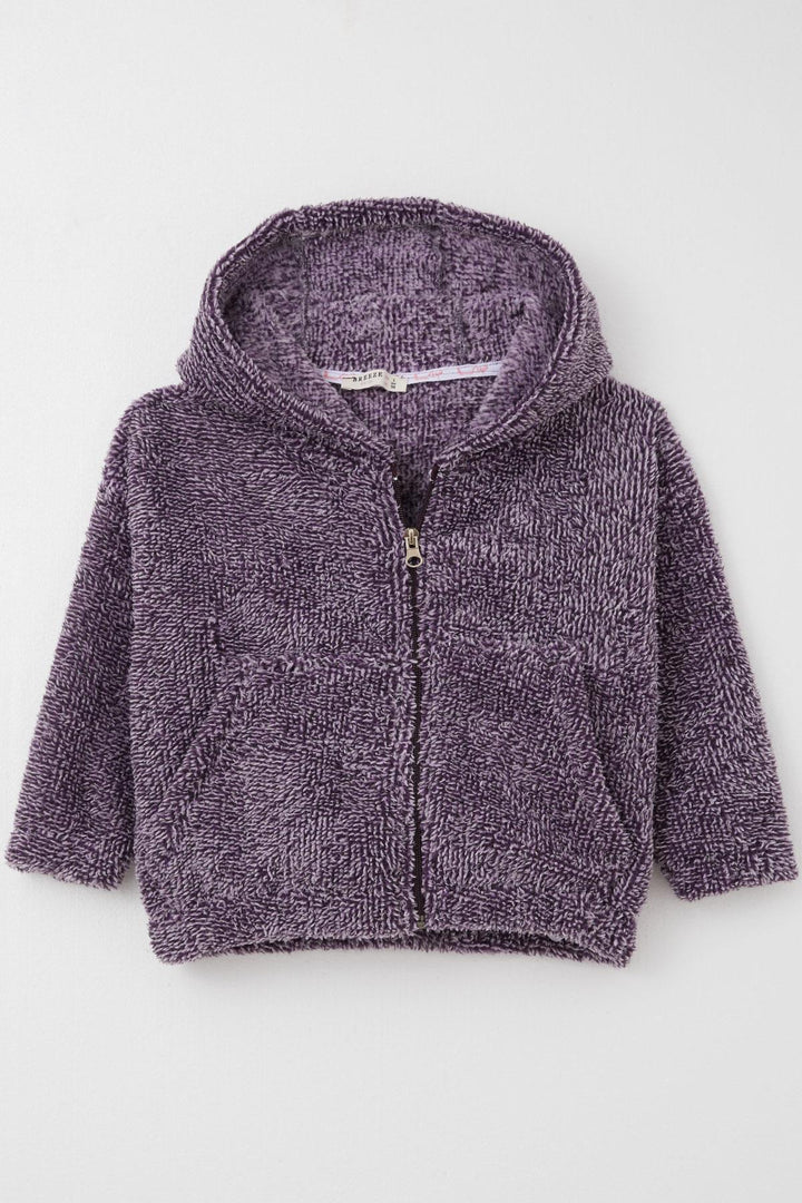BRE Breeze Girl Child Plush Hooded Zippered Hoodie 3-7 Years, Purple - Matehuala