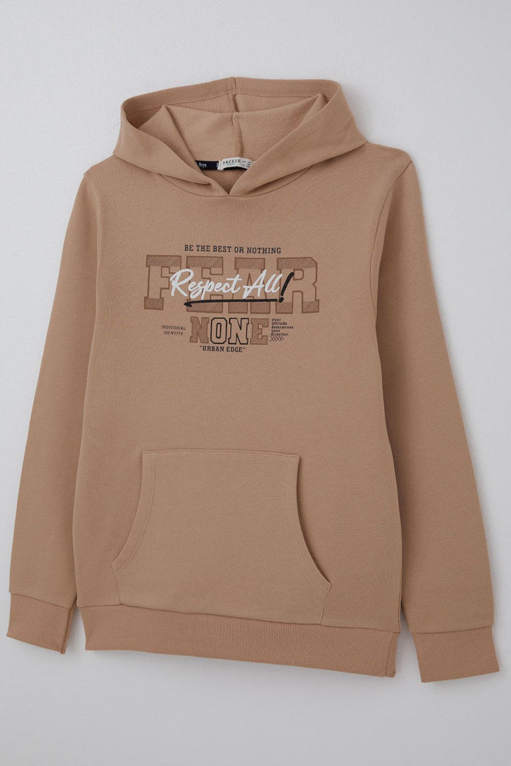 BRE Breeze Kız Çocuk Peluş Sweatshirt Kapüşonlu Kanguru Cepli 94 Yaş, Bej - Woodland