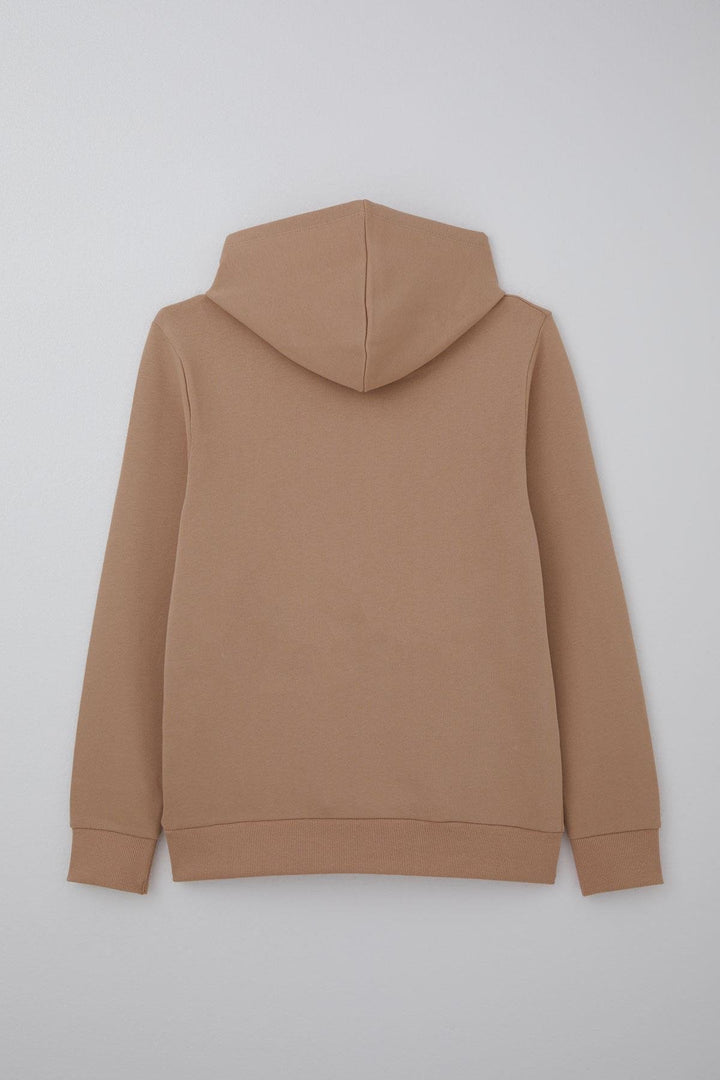BRE Breeze Kız Çocuk Peluş Sweatshirt Kapüşonlu Kanguru Cepli 94 Yaş, Bej - Woodland