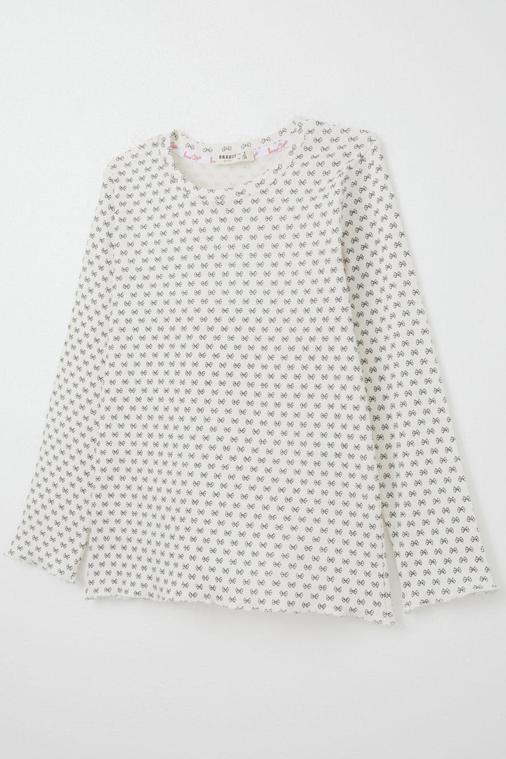 BRE Breeze Girl's Pajama Set with Bow Pattern, 4-8 Years, Beige - Hattingen