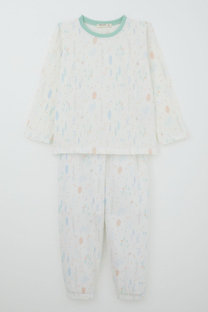 BRE Breeze Girl's Pajama Set Spring Whisper Colorful Leaf Patterned 4-8 Years, Ecru - Arrecife
