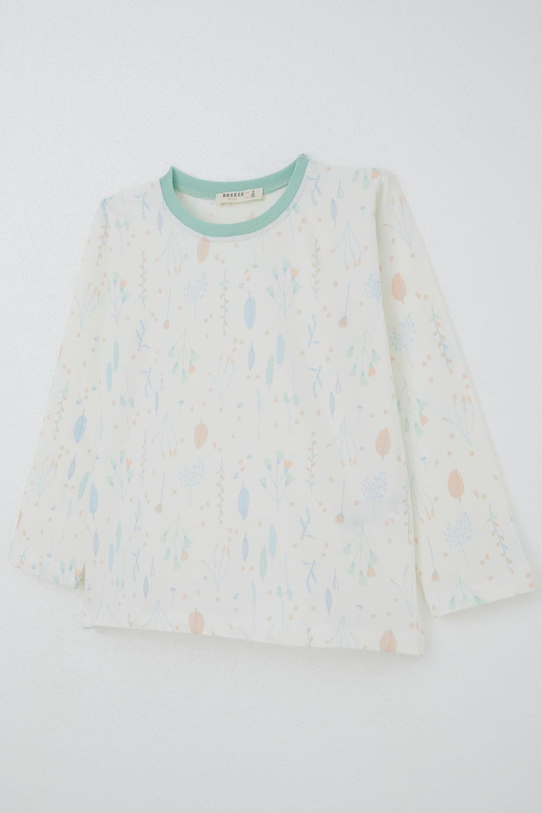 BRE Breeze Girl's Pajama Set Spring Whisper Colorful Leaf Patterned 4-8 Years, Ecru - Arrecife