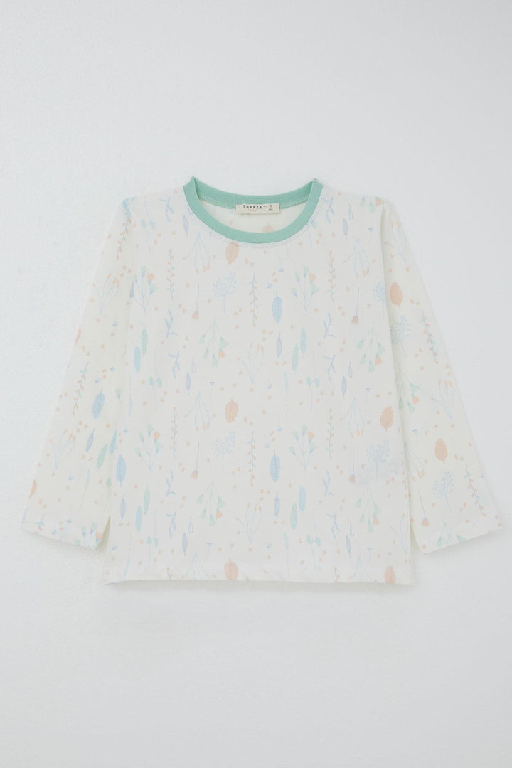 BRE Breeze Girl's Pajama Set Spring Whisper Colorful Leaf Patterned 4-8 Years, Ecru - Arrecife
