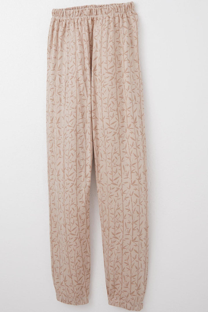 BRE Breeze Girl's Pajama Set Bamboo Flower Patterned 92 Years, Beige - Denia