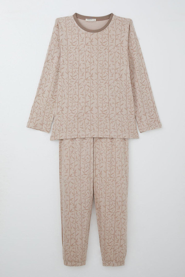 BRE Breeze Girl's Pajama Set Bamboo Flower Patterned 92 Years, Beige - Buxtehude