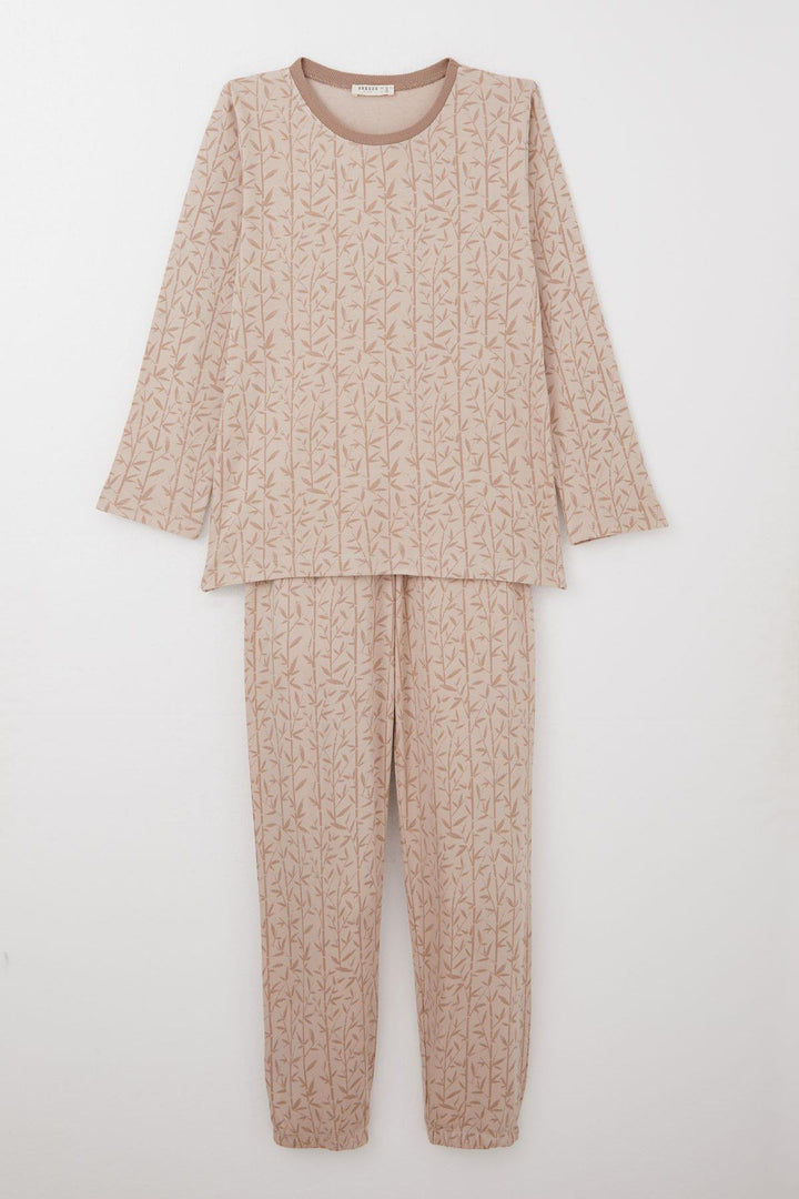 BRE Breeze Girl's Pajama Set Bamboo Flower Patterned 92 Years, Beige - Denia