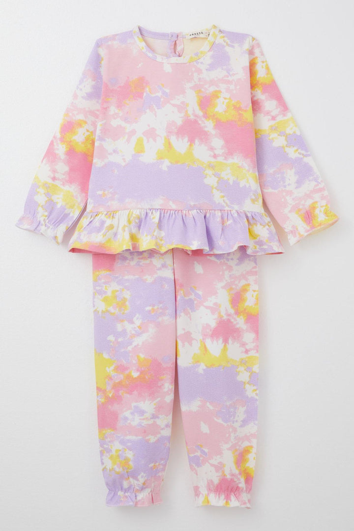 BRE Breeze Girl's Pyjama Set with Tie-Dye Pattern and Ruffles, 3-7 Years, Mixed Color - St. Thomas