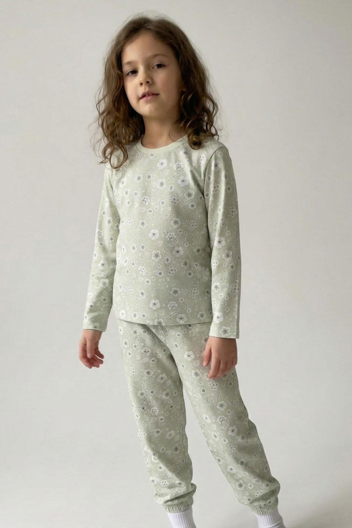 BRE Breeze Kız Çocuk Pijama Takımı Çiçek Desenli 4-8 Yaş, Su Yeşili - Oosterhout