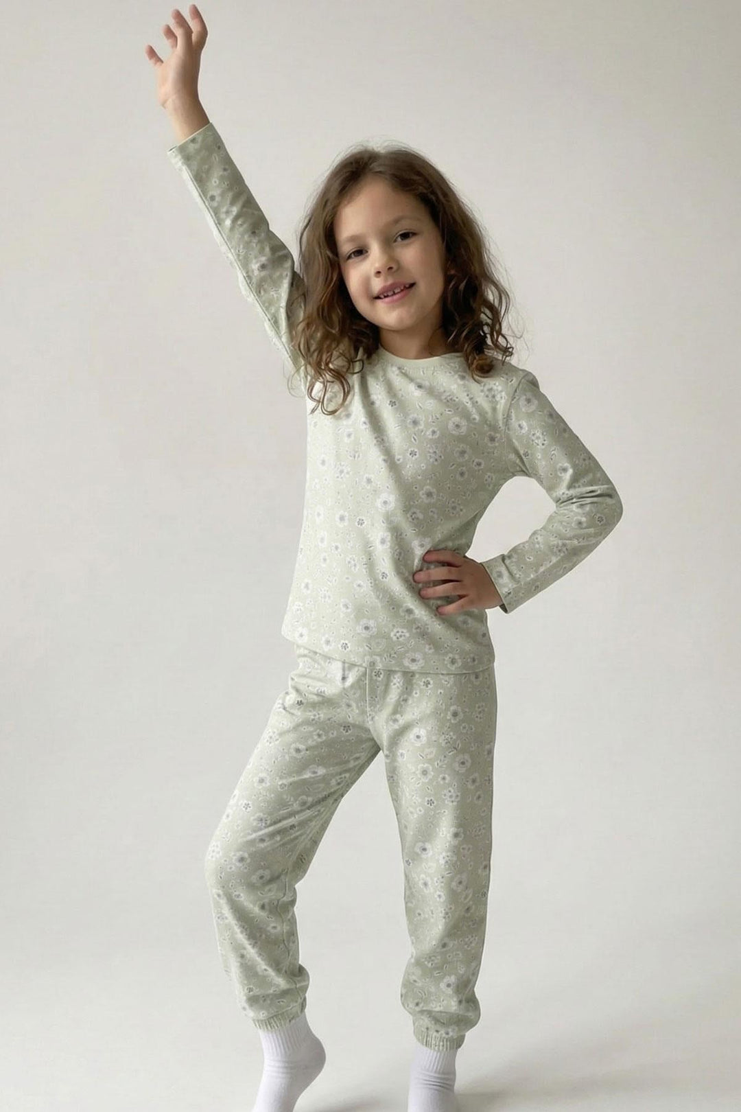 BRE Breeze Kız Çocuk Pijama Takımı Çiçek Desenli 4-8 Yaş, Su Yeşili - Oosterhout