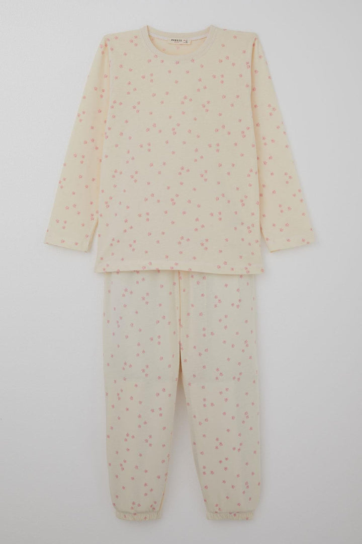 BRE Breeze Girl's Pajama Set Flower Patterned 4-8 Years, Cream - Visalia