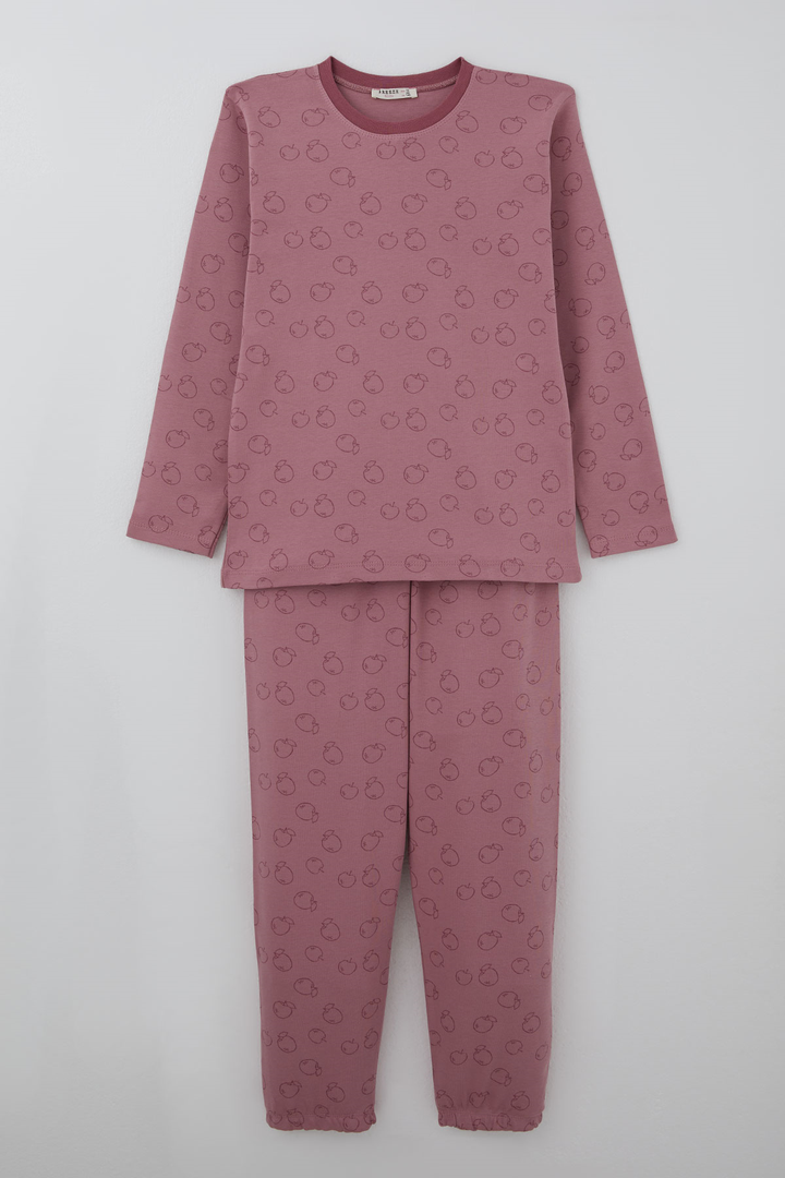 BRE Breeze Kız Çocuk Pijama Takımı Elma Desenli Beli Paçası Lastikli 92 Yaş, Gülkurusu - Roosendaal