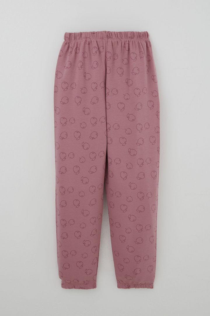 BRE Breeze Kız Çocuk Pijama Takımı Elma Desenli Beli Paçası Lastikli 4-8 Yaş, Gülkurusu - Portage