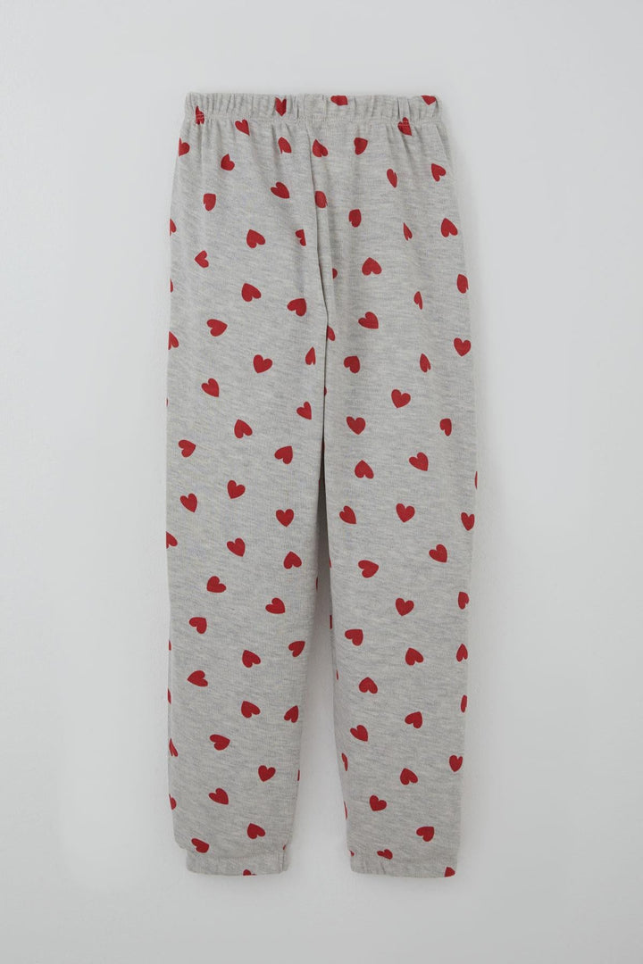 BRE Breeze Kız Çocuk Pijama Takımı Kalp Desenli 4-8 Yaş, Açık Gri Melanj - Moita