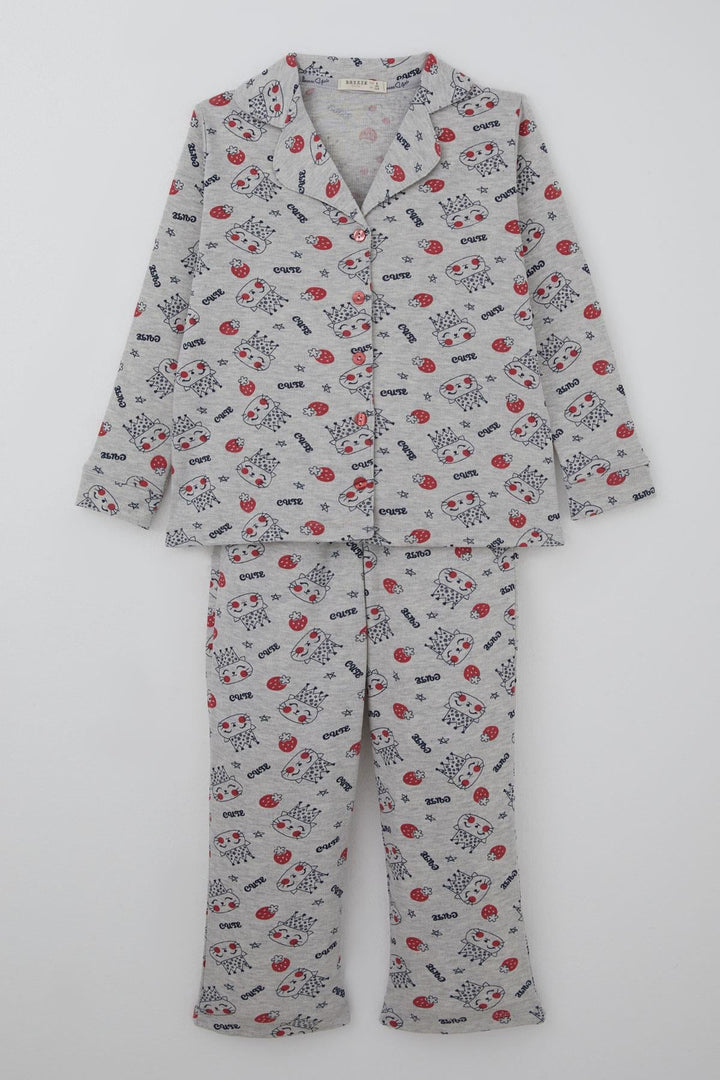 BRE Breeze Kız Çocuk Pijama Takımı Kraliçe Kedicik & Çilek Desenli 71 Yaş, Açık Gri Melanj - Brandon