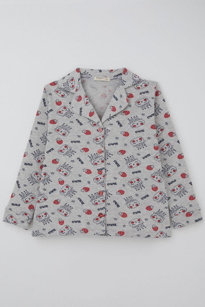 BRE Breeze Kız Çocuk Pijama Takımı Kraliçe Kedicik & Çilek Desenli 71 Yaş, Açık Gri Melanj - Brandon