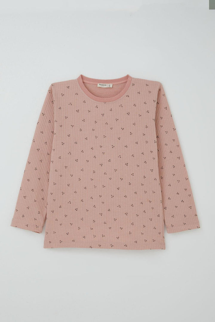 BRE Breeze Kız Çocuk Pijama Takımı Minimal Mini Desenli 4-8 Yaş, Gülkurusu - Visalia
