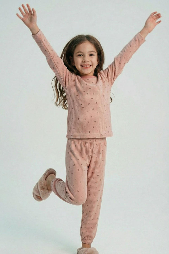 BRE Breeze Kız Çocuk Pijama Takımı Minimal Mini Desenli 4-8 Yaş, Gülkurusu - Visalia