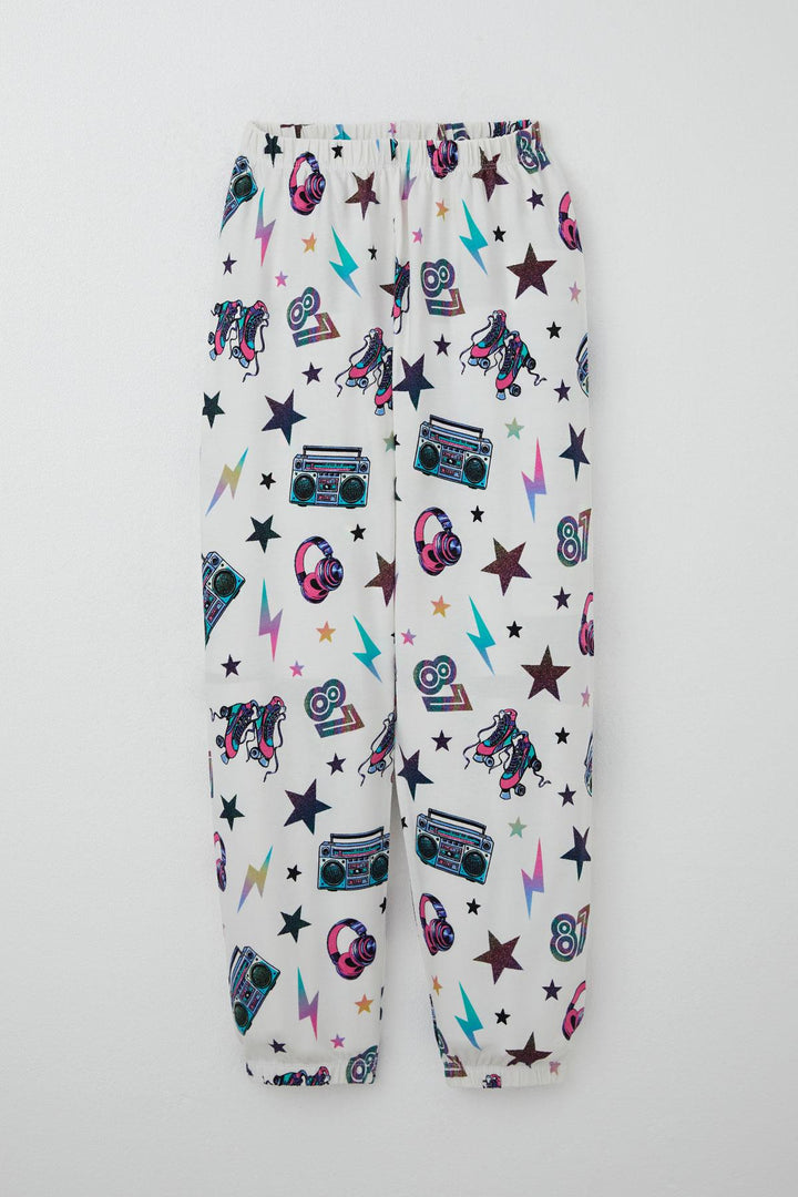 BRE Breeze Girl's Pajama Set Music Themed Star Patterned 4-8 Years, Ecru - Lancaster