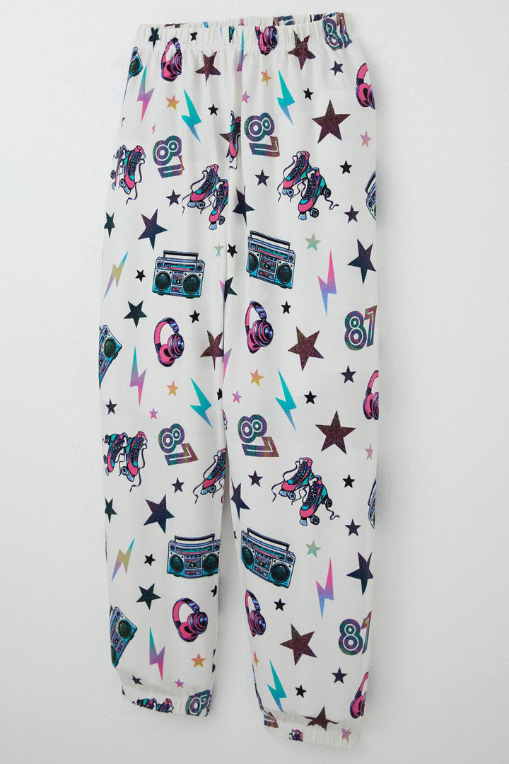 BRE Breeze Girl's Pajama Set Music Themed Star Patterned 4-8 Years, Ecru - Lancaster