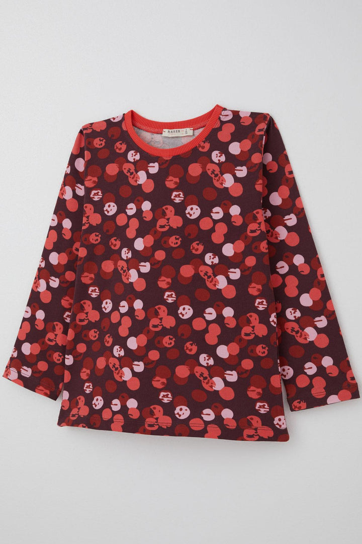 BRE Breeze Kız Çocuk Pijama Takımı Neşeli Benekler Desenli 4-8 Yaş, Mürdüm - Elche