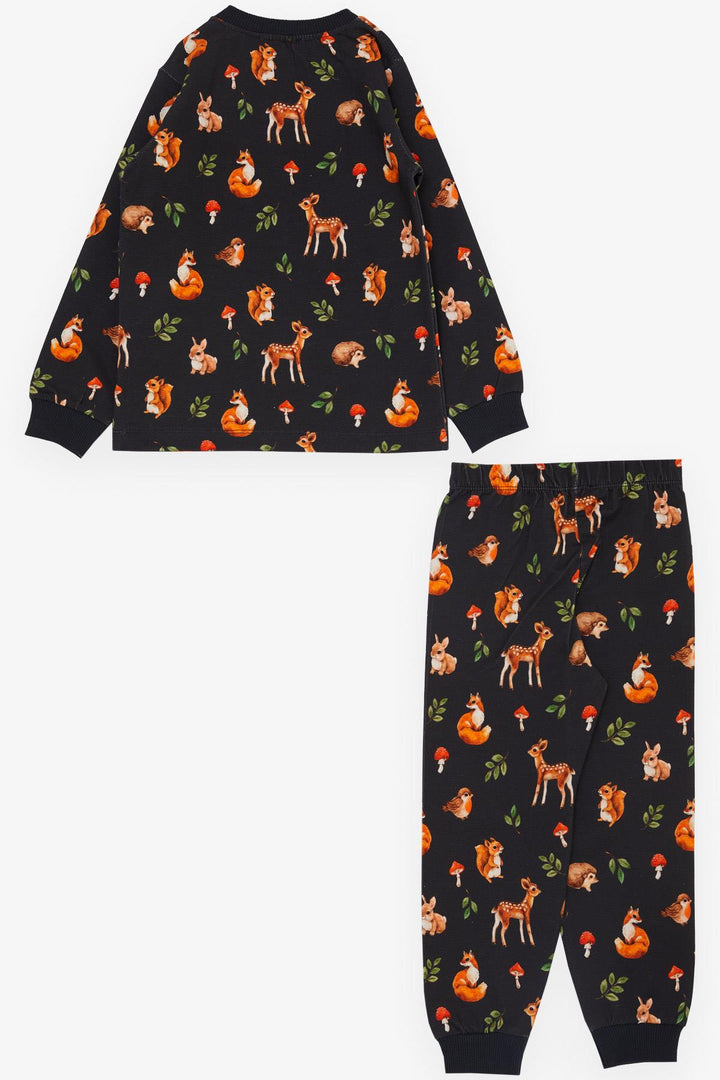 BRE Breeze Girl's Pyjama Set Forest Themed Cute Animal Patterned 1-4 Years, Anthracite - Waterlooville