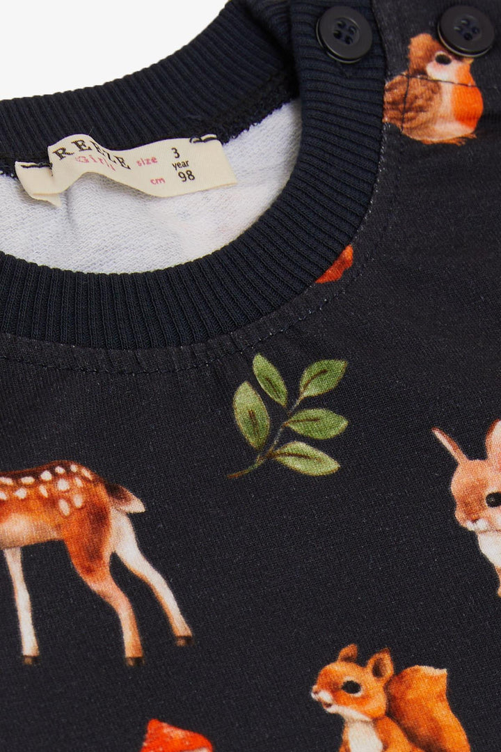 BRE Breeze Girl's Pyjama Set Forest Themed Cute Animal Patterned 1-4 Years, Anthracite - Waterlooville
