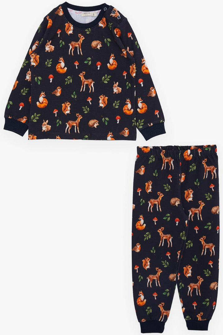 BRE Breeze Girl's Pyjama Set Forest Themed Cute Animals 1-4 Years, Anthracite - Saanich