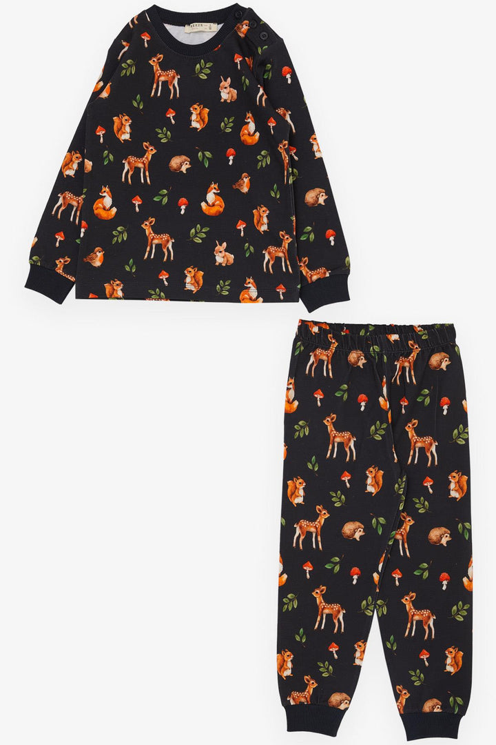 BRE Breeze Girl's Pyjama Set Forest Themed Cute Animal Patterned 1-4 Years, Anthracite - Waterlooville