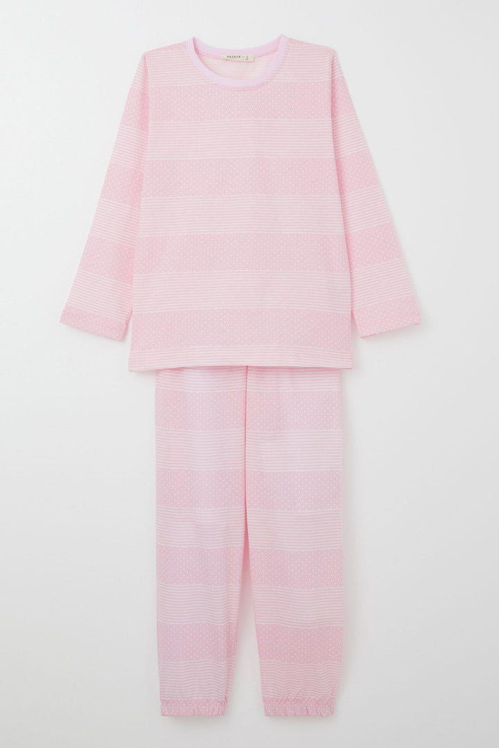 BRE Breeze Girl's Pajama Set with Polka Dot Pattern, 4-8 Years, Pink - Helmond