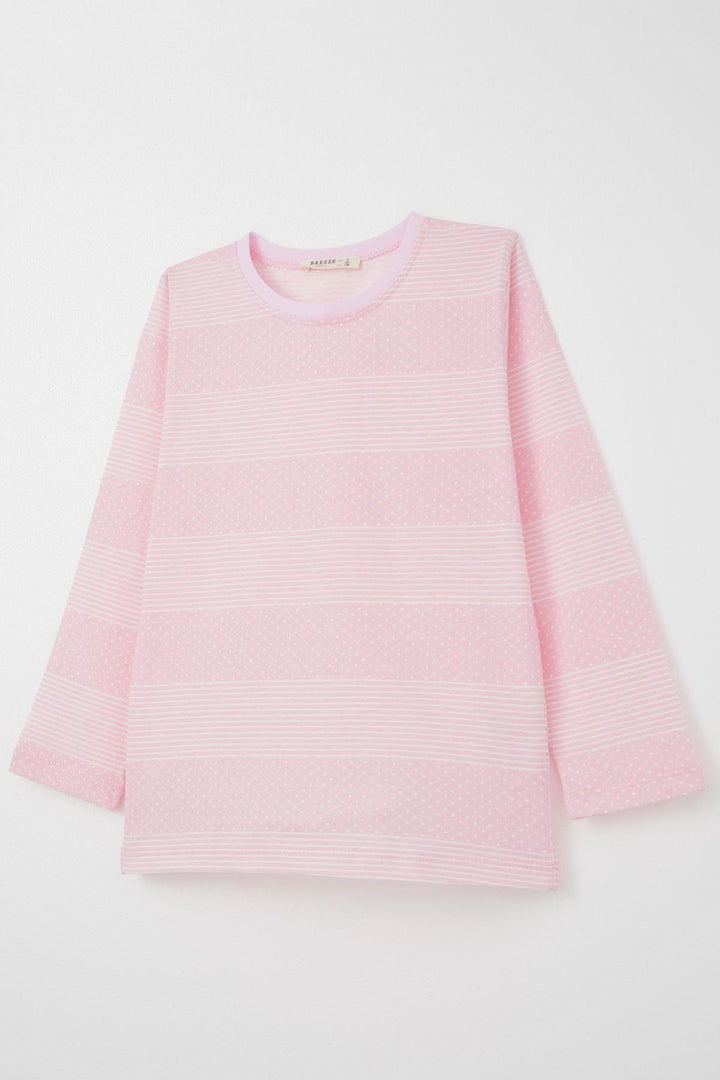 BRE Breeze Girl's Pajama Set with Polka Dot Pattern, 4-8 Years, Pink - Helmond